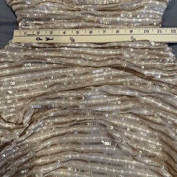 NWT Angel Biba Take A Shine To Sequin Mini Dress Champagne Ruched Gold Size XS - Picture 9 of 11